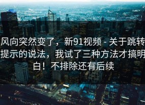 风向突然变了，新91视频 - 关于跳转提示的说法，我试了三种方法才搞明白！不排除还有后续