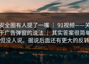 安全圈有人提了一嘴 ｜ 91视频——关于广告弹窗的说法 ｜ 其实答案很简单但没人说。据说后面还有更大的反转